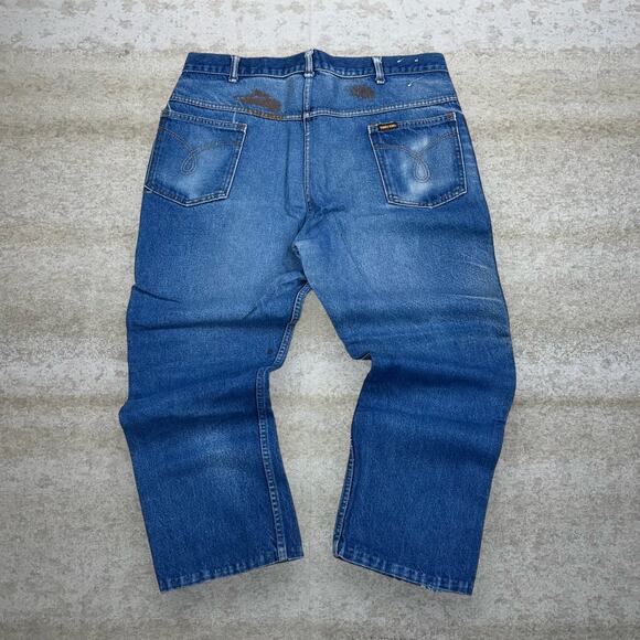 True Vintage Saddle King Jeans Medium Wash Denim Thrashed Work Wear Baggy 70s - Picture 1 of 5